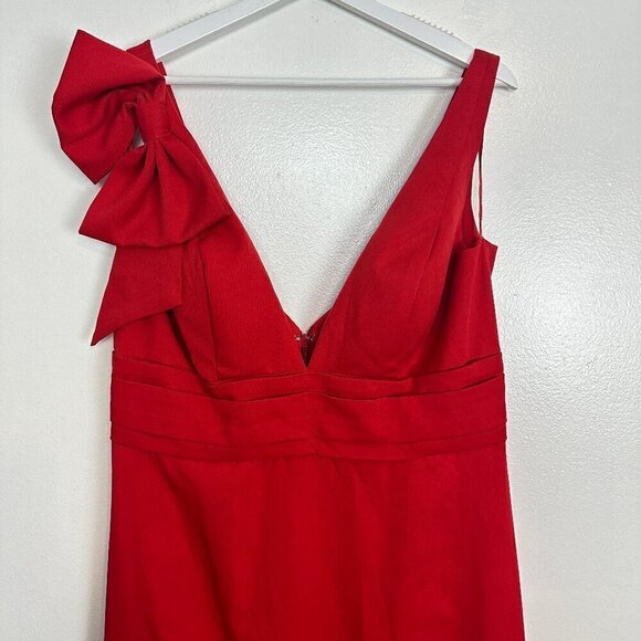 MAC DUGGAL Bow Shoulder V-Neck Gown in Red Size US 10 NWT - Picture 7 of 11